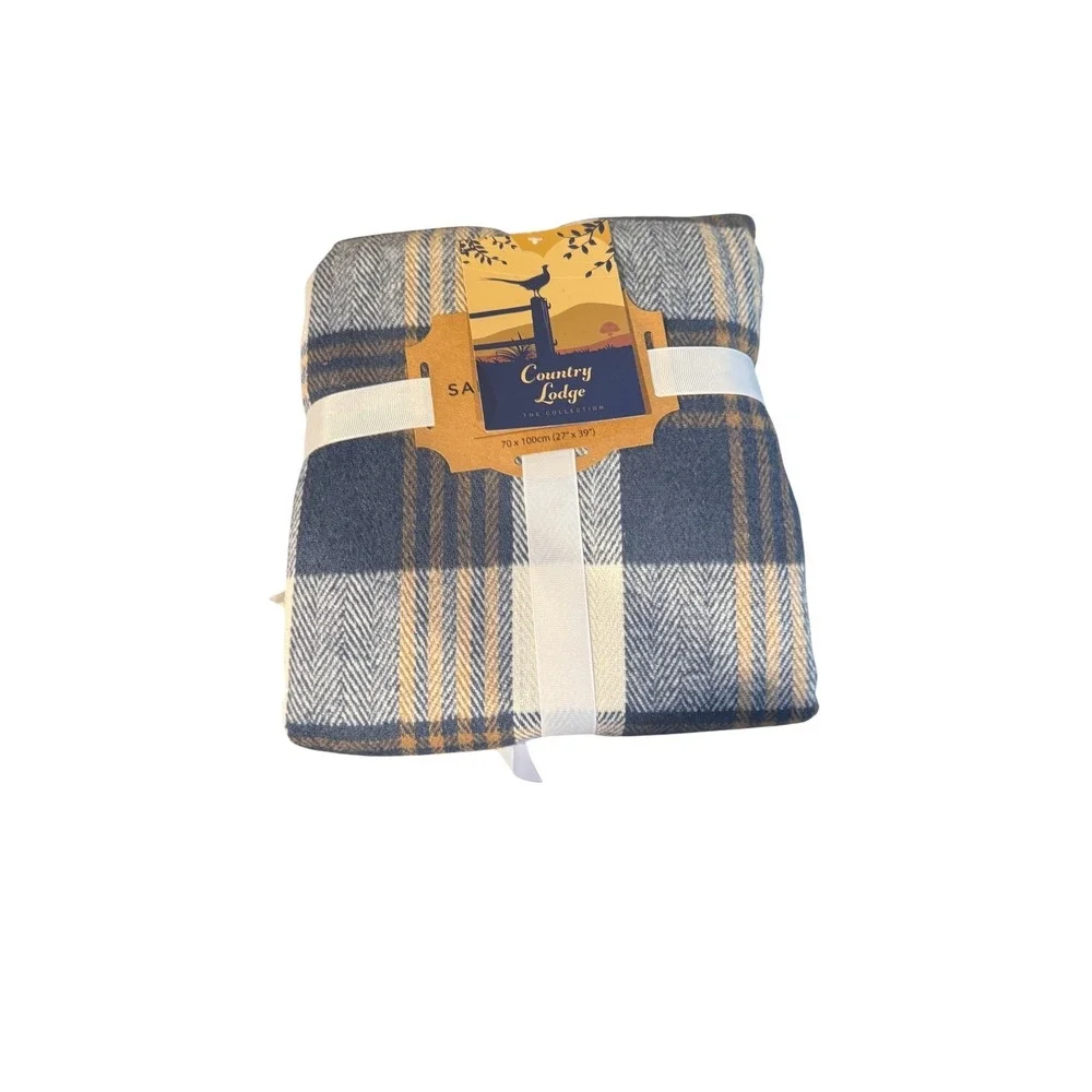 Samuel Lamont Country Lodge Blue Tweed Lap Blanket Fleece Lined Plaid 27x39 NEW